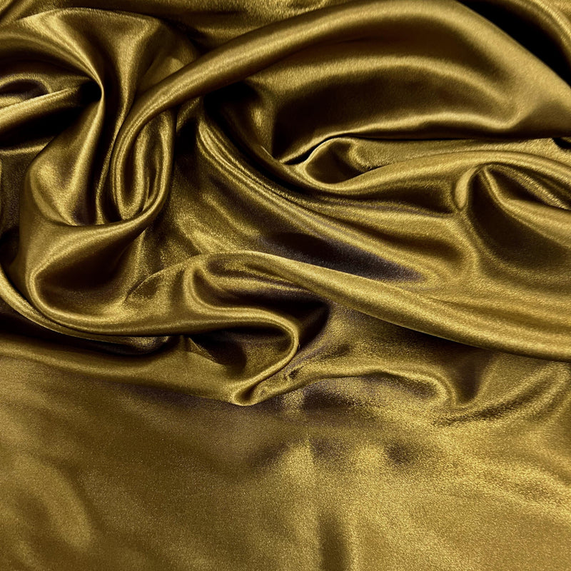 Mara OLIVE BROWN Polyester Charmeuse Satin Fabric by the Yard for Bridal Dresses, Gowns, Clothes, Lining, Party Decor, Costumes, Crafts