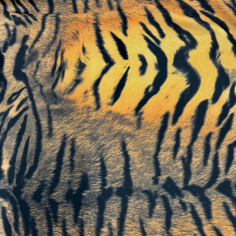 Georgia BLACK ORANGE Tiger Printed Polyester Spandex 4-way Stretch Medium Weight Fabric for Apparel, Swimwear, Activewear, Costumes, Crafts