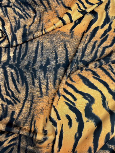 Georgia BLACK ORANGE Tiger Printed Polyester Spandex 4-way Stretch Medium Weight Fabric for Apparel, Swimwear, Activewear, Costumes, Crafts