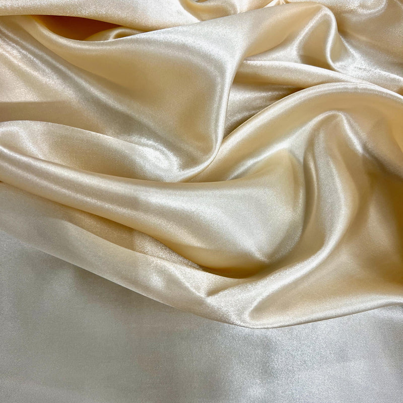 Mara CREAMY BEIGE Polyester Charmeuse Satin Fabric by the Yard for Bridal Dresses, Gowns, Clothes, Lining, Party Decor, Costumes, Crafts