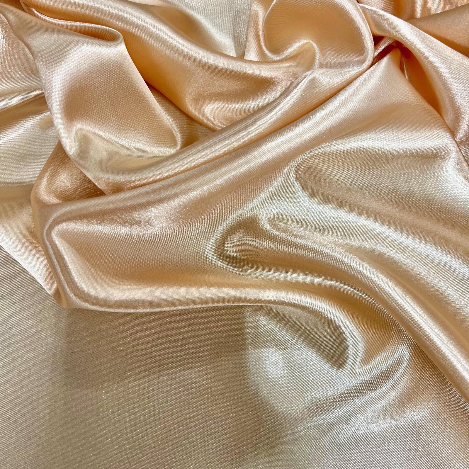 Mara CHAMPAGNE Polyester Charmeuse Satin Fabric by the Yard for Bridal Dresses, Gowns, Clothes, Lining, Party Decorations, Costumes, Crafts
