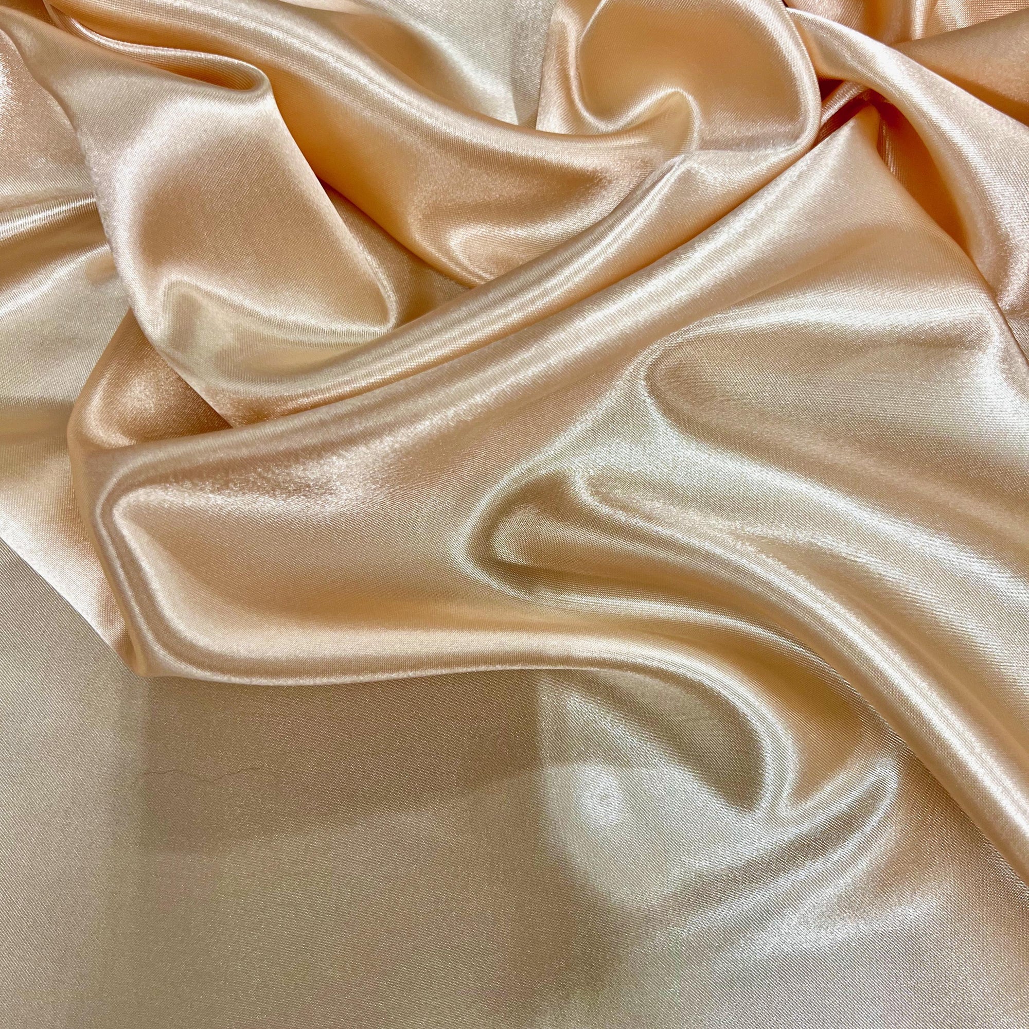 Mara CHAMPAGNE Polyester Charmeuse Satin Fabric by the Yard for Bridal Dresses, Gowns, Clothes, Lining, Party Decorations, Costumes, Crafts