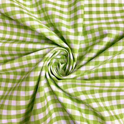 Carly LIME GREEN Mini Checkered Gingham Poly Cotton Fabric by the Yard - 10114