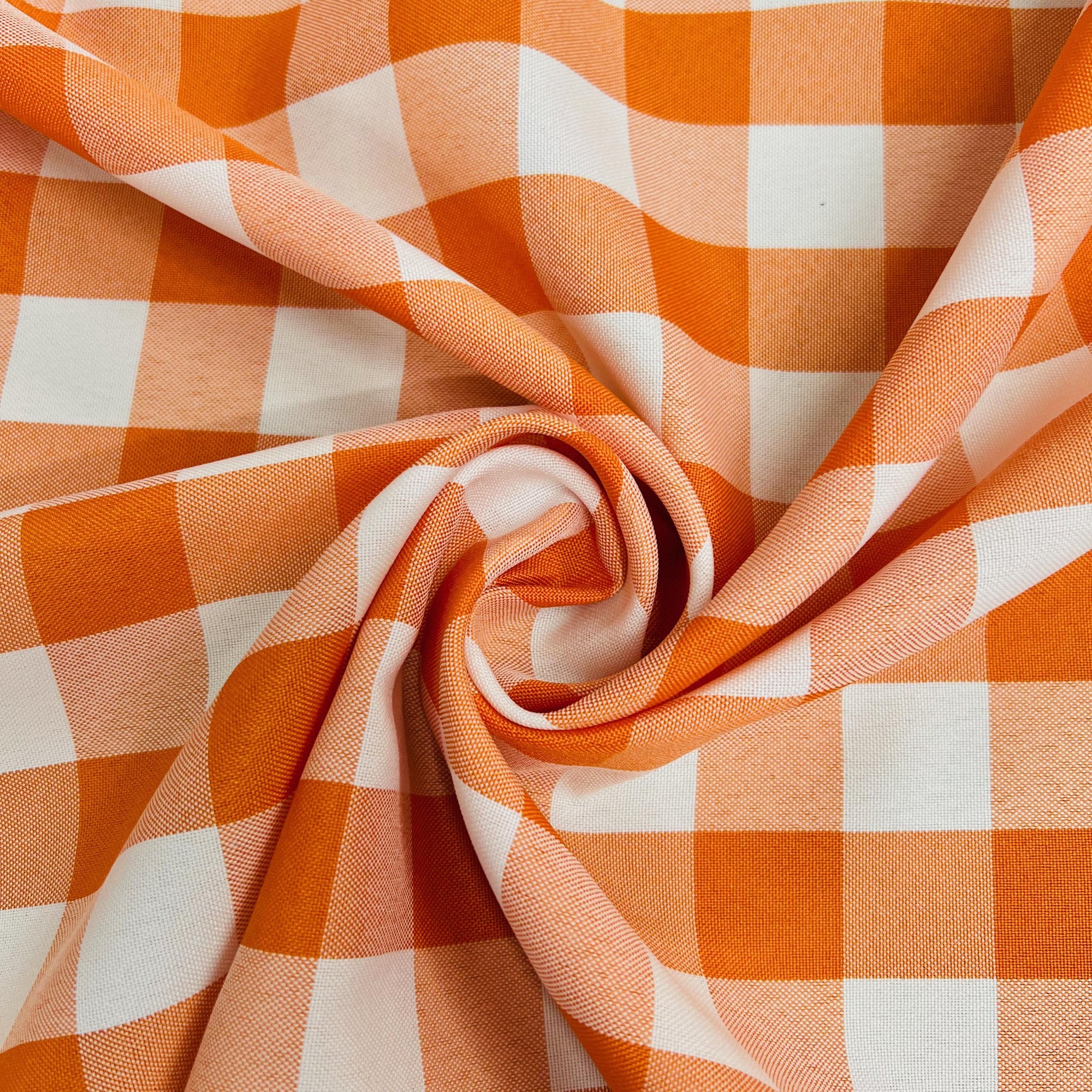 Camille ORANGE 1" Big Checkered Gingham Pattern Poly Poplin Fabric