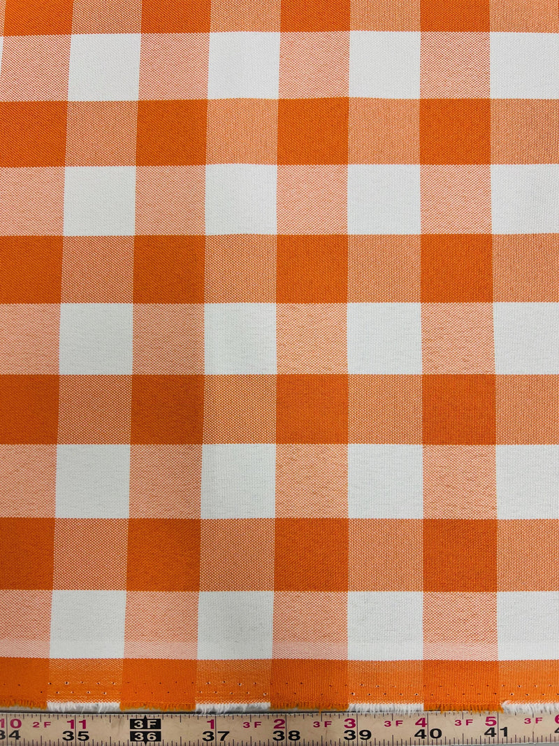 Camille ORANGE 1" Big Checkered Gingham Pattern Poly Poplin Fabric