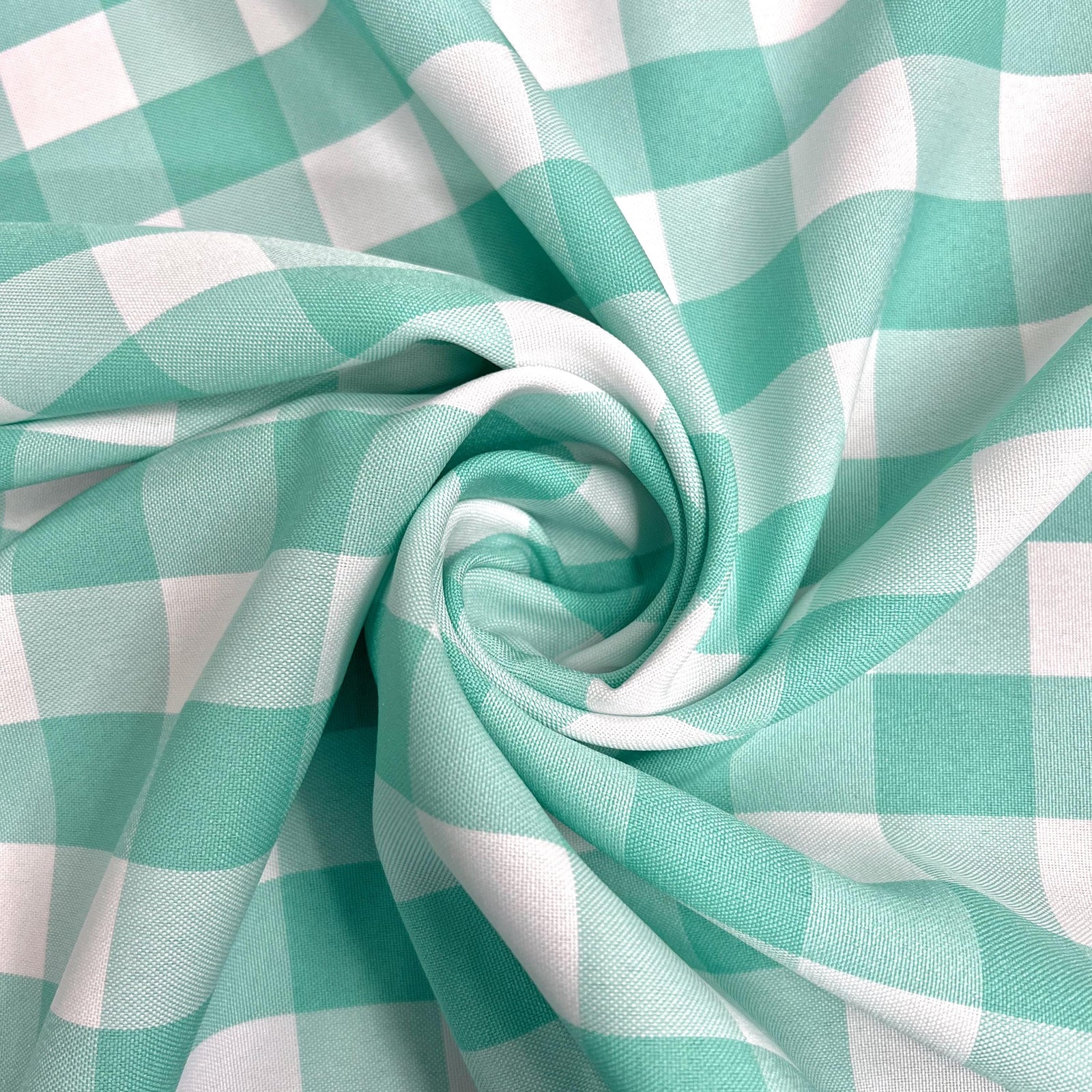 Camille AQUAMARINE 1" Big Checkered Gingham Pattern Poly Poplin Fabric by the Yard - 10049