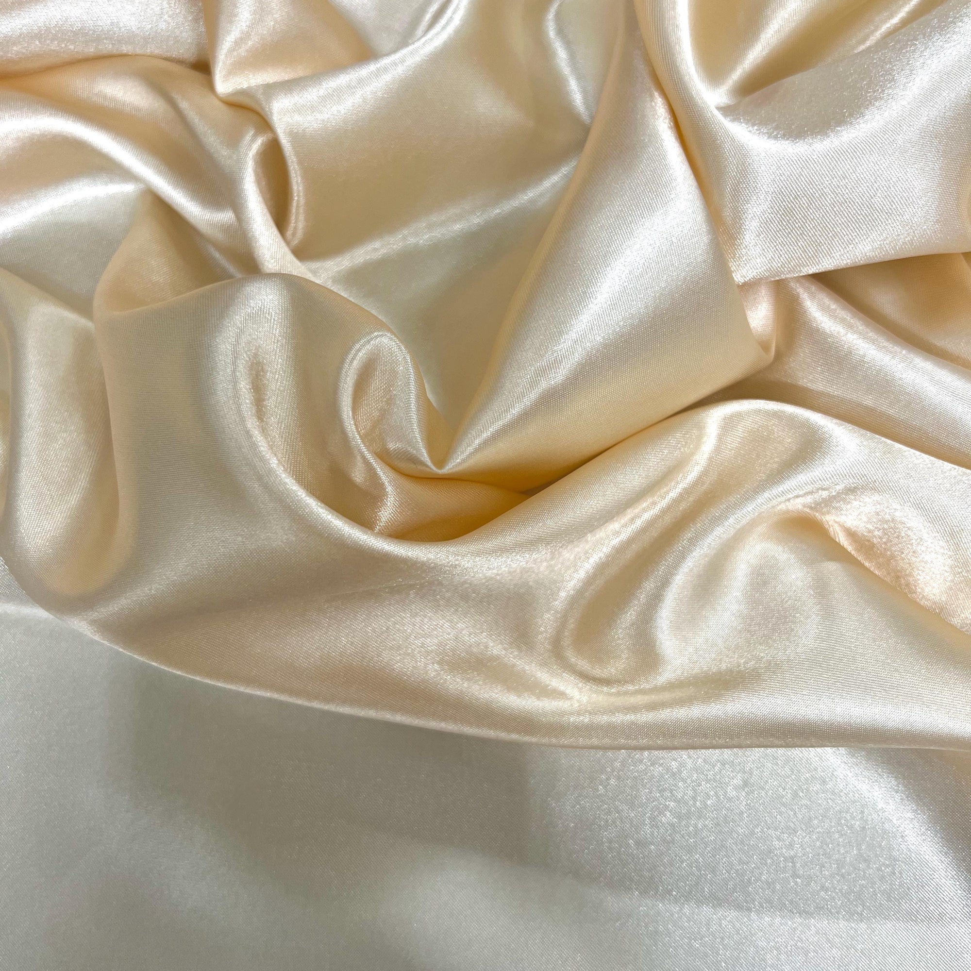 Mara LIGHT CHAMPAGNE Polyester Charmeuse Satin Fabric by the Yard for Bridal Dresses, Gowns, Clothes, Lining, Party Decor, Costumes, Crafts