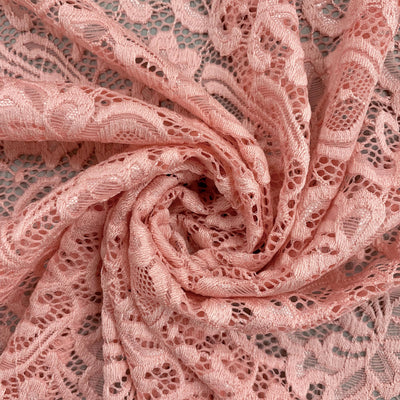 Elaine BLUSH PEACH Floral Scalloped Nylon Spandex Stretch Lace Light Weight Fabric for Clothes, Lingerie, Costumes, Decorations, Crafts