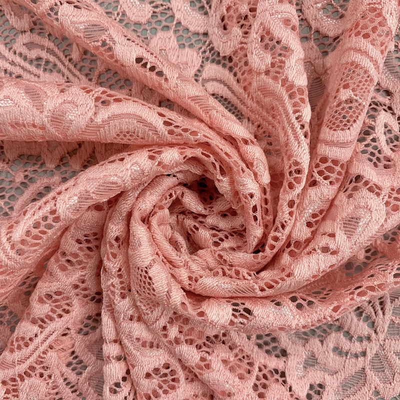 Elaine BLUSH PEACH Floral Scalloped Nylon Spandex Stretch Lace Light Weight Fabric for Clothes, Lingerie, Costumes, Decorations, Crafts