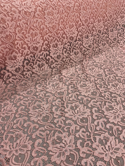 Elaine BLUSH PEACH Floral Scalloped Nylon Spandex Stretch Lace Light Weight Fabric for Clothes, Lingerie, Costumes, Decorations, Crafts