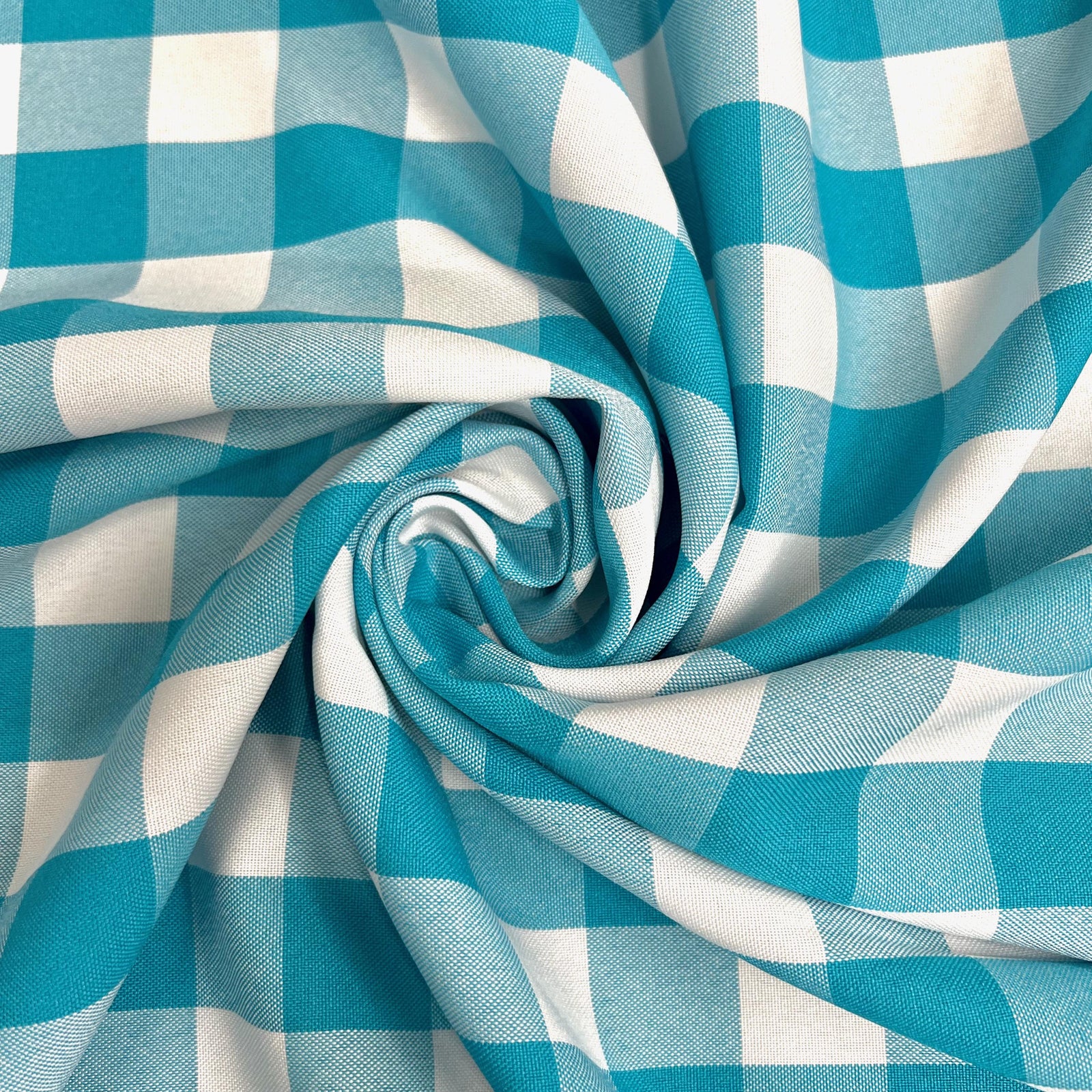 Camille TURQUOISE 1" Big Checkered Gingham Pattern Poly Poplin Fabric by the Yard - 10049