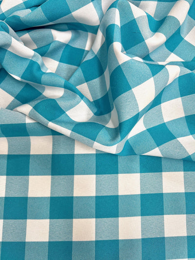 Camille TURQUOISE 1" Big Checkered Gingham Pattern Poly Poplin Fabric by the Yard - 10049