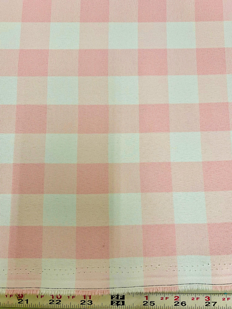 Camille BLUSH PINK 1" Big Checkered Gingham Pattern Poly Poplin Fabric by the Yard - 10049