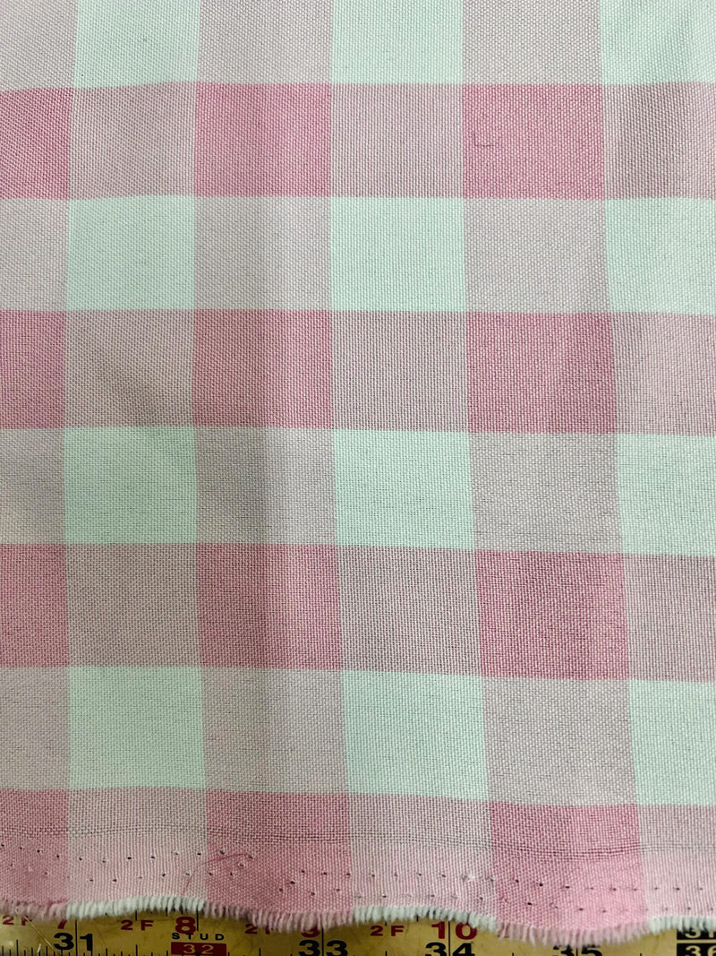 Camille PINK 1" Big Checkered Gingham Pattern Poly Poplin Fabric by the Yard - 10049