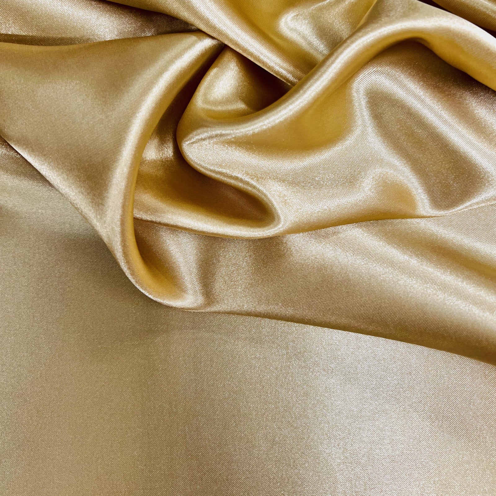 Mara KHAKI GOLD Polyester Charmeuse Satin Fabric by the Yard for Bridal Dresses, Gowns, Clothes,  Lining, Party Decor, Costumes, Crafts