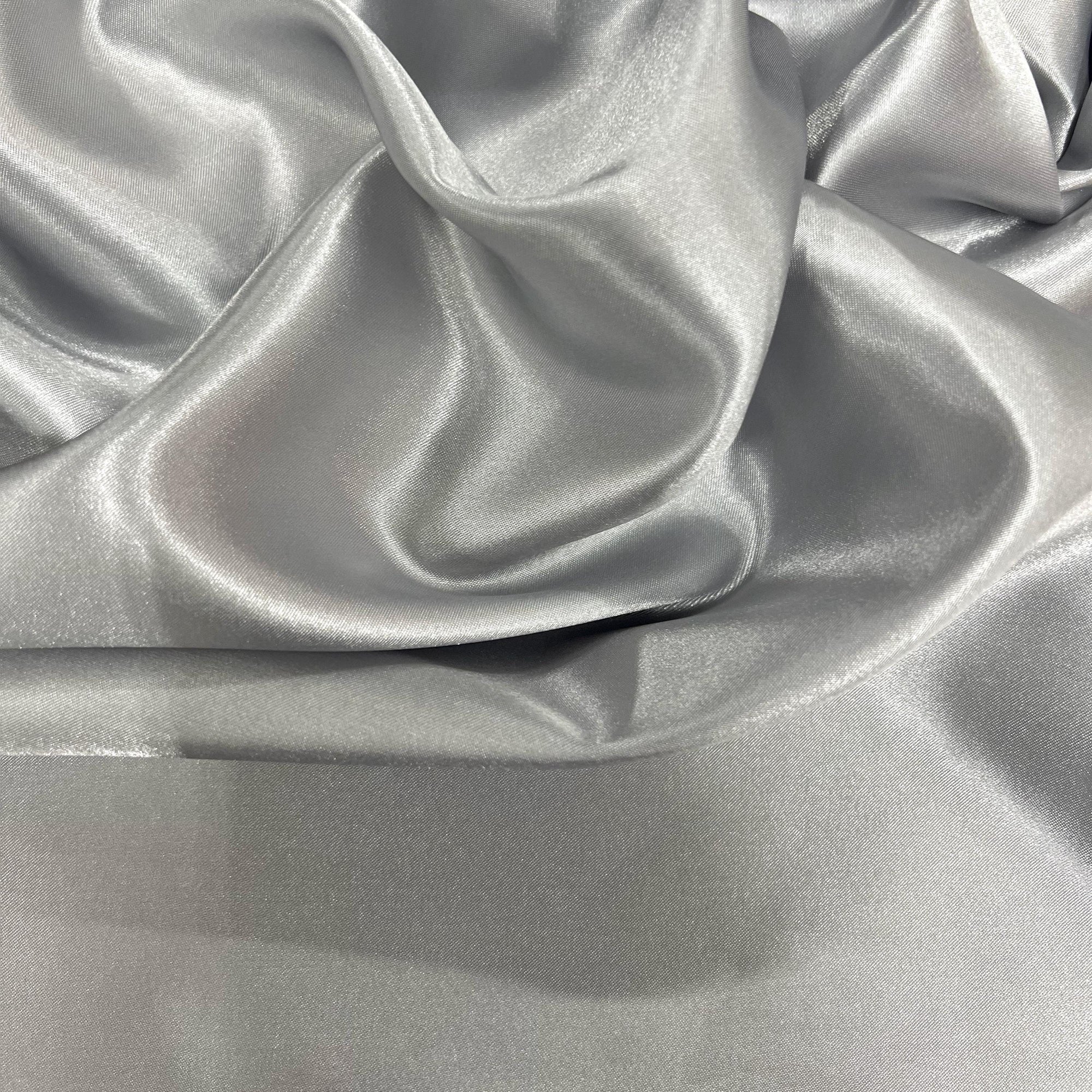 Mara SILVER GREY Polyester Charmeuse Satin Fabric by the Yard for Bridal Dresses, Gowns, Clothes, Lining, Party Decor, Costumes, Crafts