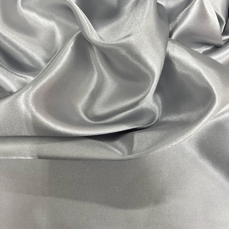 Mara SILVER GREY Polyester Charmeuse Satin Fabric by the Yard for Bridal Dresses, Gowns, Clothes, Lining, Party Decor, Costumes, Crafts