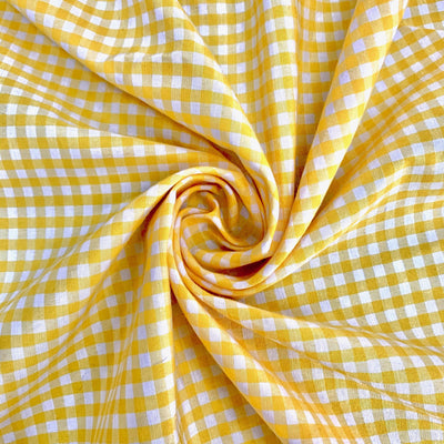 Carly YELLOW Mini Checkered Gingham Poly Cotton Fabric by the Yard - 10114