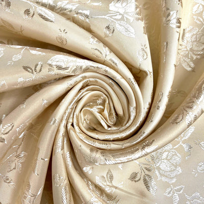 Kayla BEIGE Polyester Floral Jacquard Satin Fabric by the Yard for Clothes, Costumes, Home Decorations, Arts and Crafts
