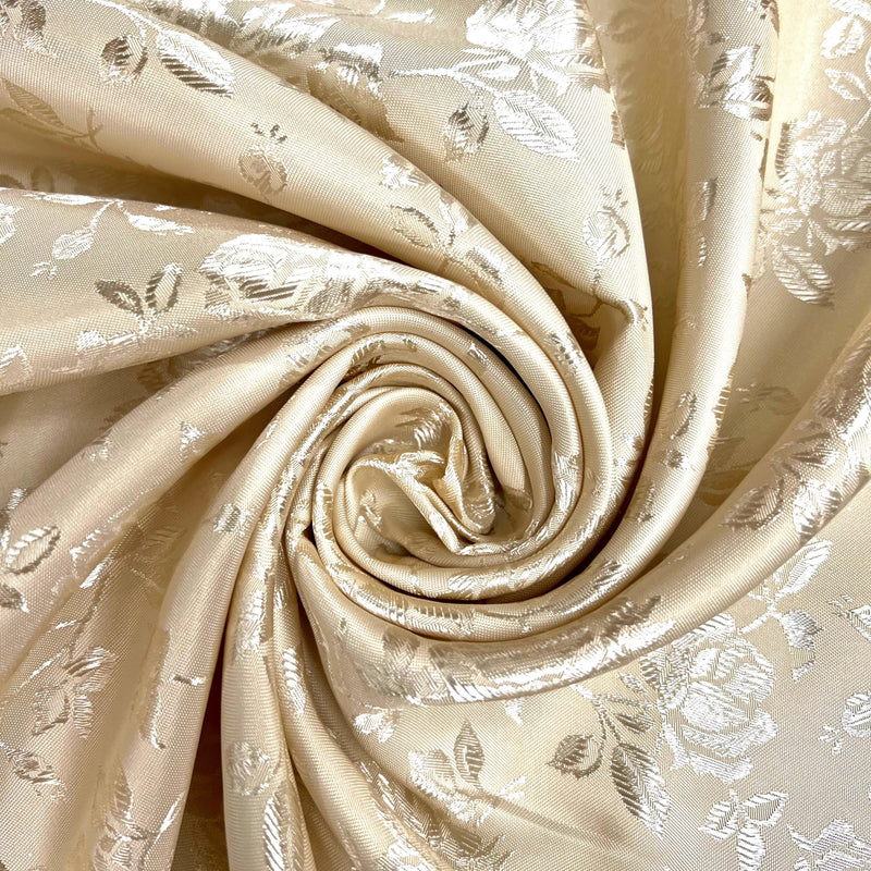 Kayla BEIGE Polyester Floral Jacquard Satin Fabric by the Yard for Clothes, Costumes, Home Decorations, Arts and Crafts