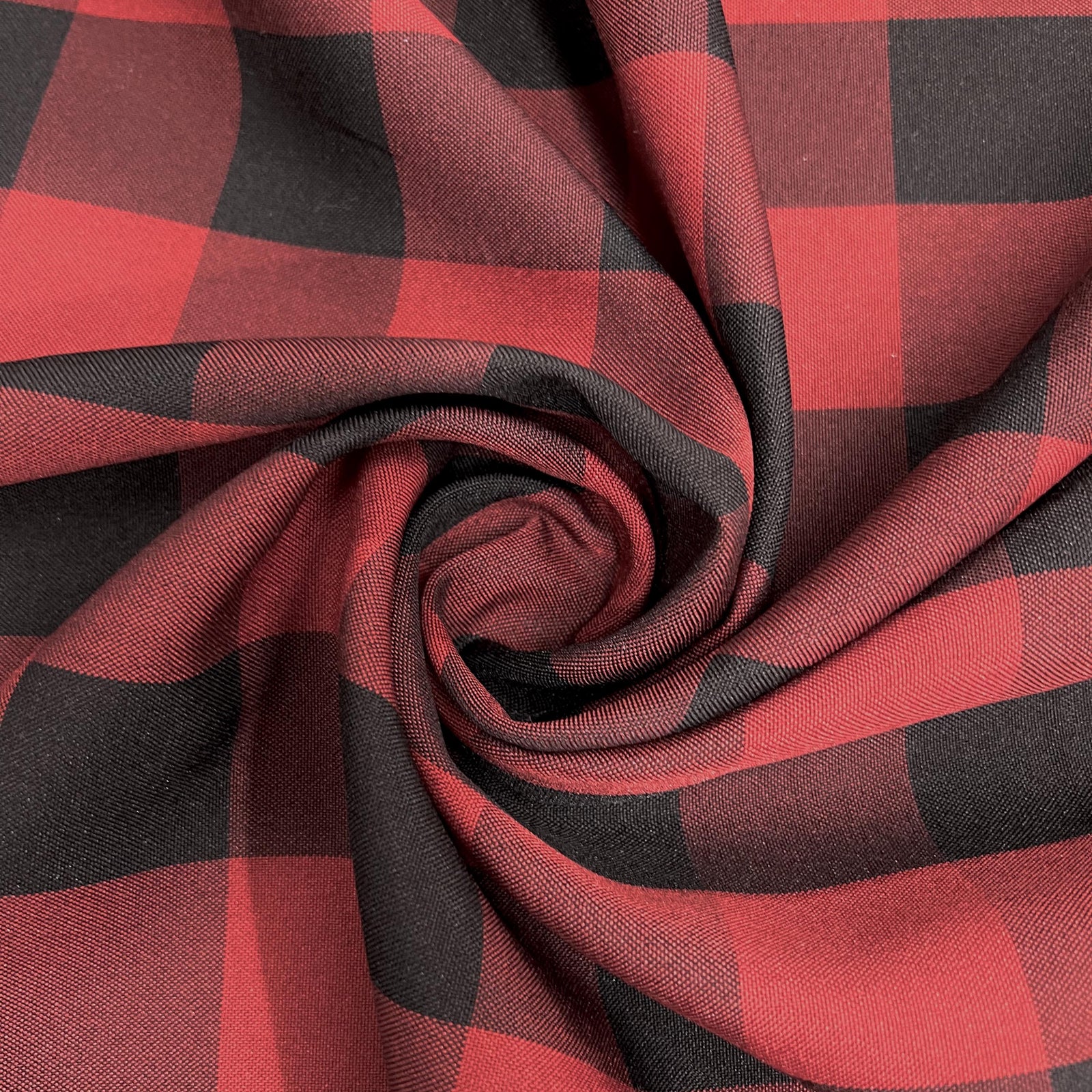 Camille BLACK BURGUNDY 1.5" Big Checkered Gingham Pattern Poly Poplin Fabric by the Yard - 10049