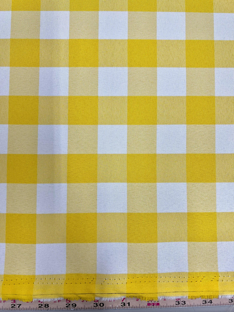 Camille DARK YELLOW 1" Big Checkered Gingham Pattern Poly Poplin Fabric by the Yard - 10049