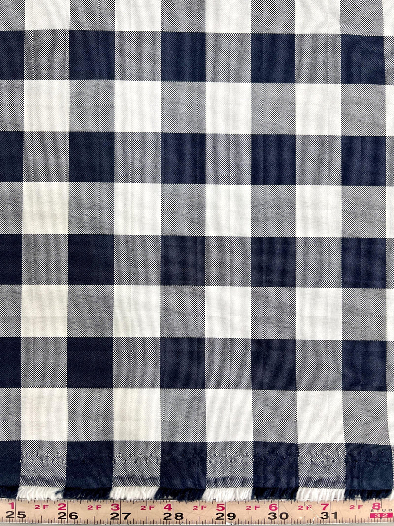 Camille NAVY 1" Big Checkered Gingham Pattern Poly Poplin Fabric by the Yard - 10049