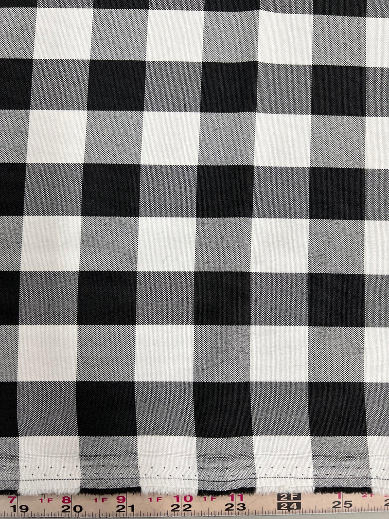 Camille BLACK 1" Big Checkered Gingham Pattern Poly Poplin Fabric by the Yard - 10049