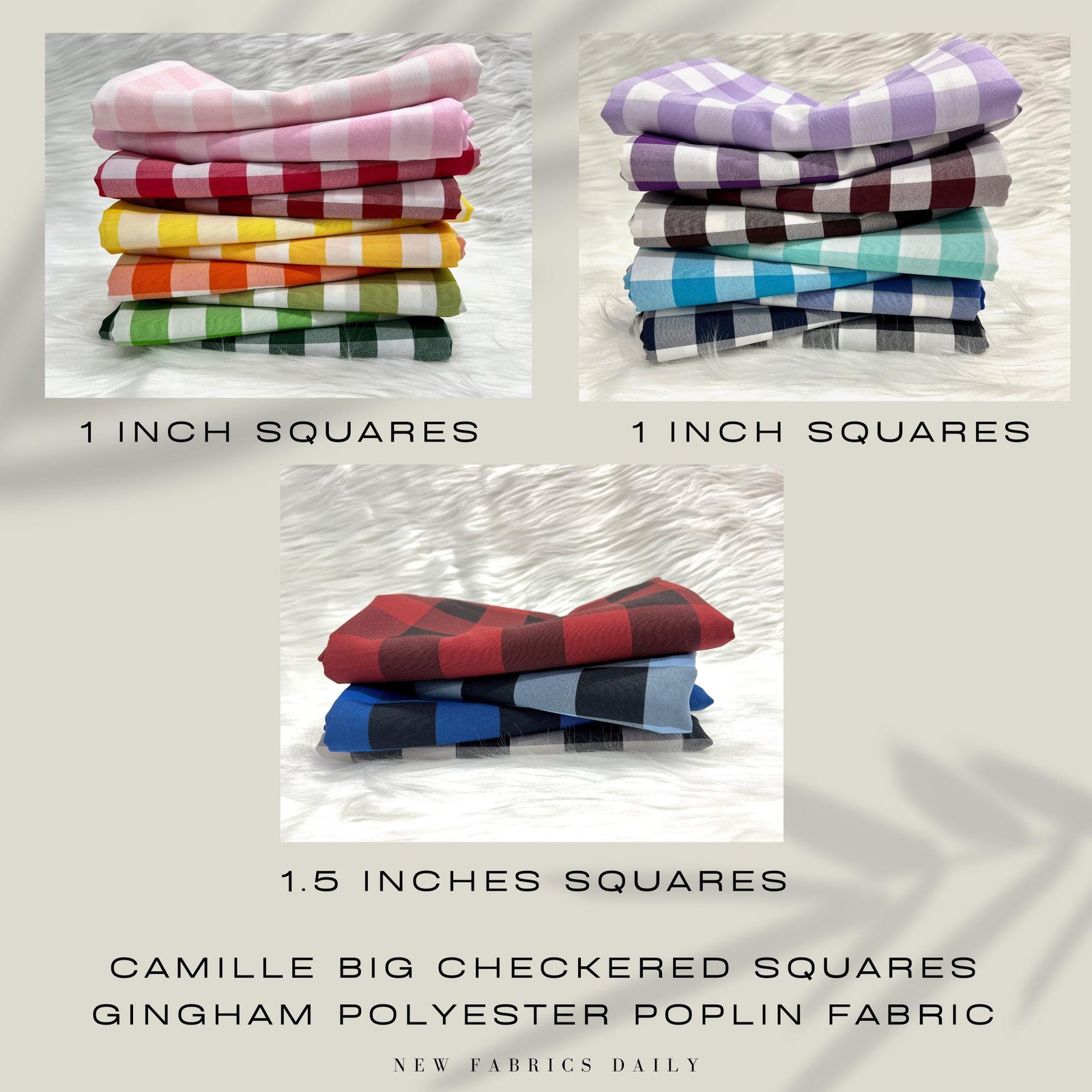 Camille Big Checkered Gingham Pattern Poly Poplin Fabric by the Yard