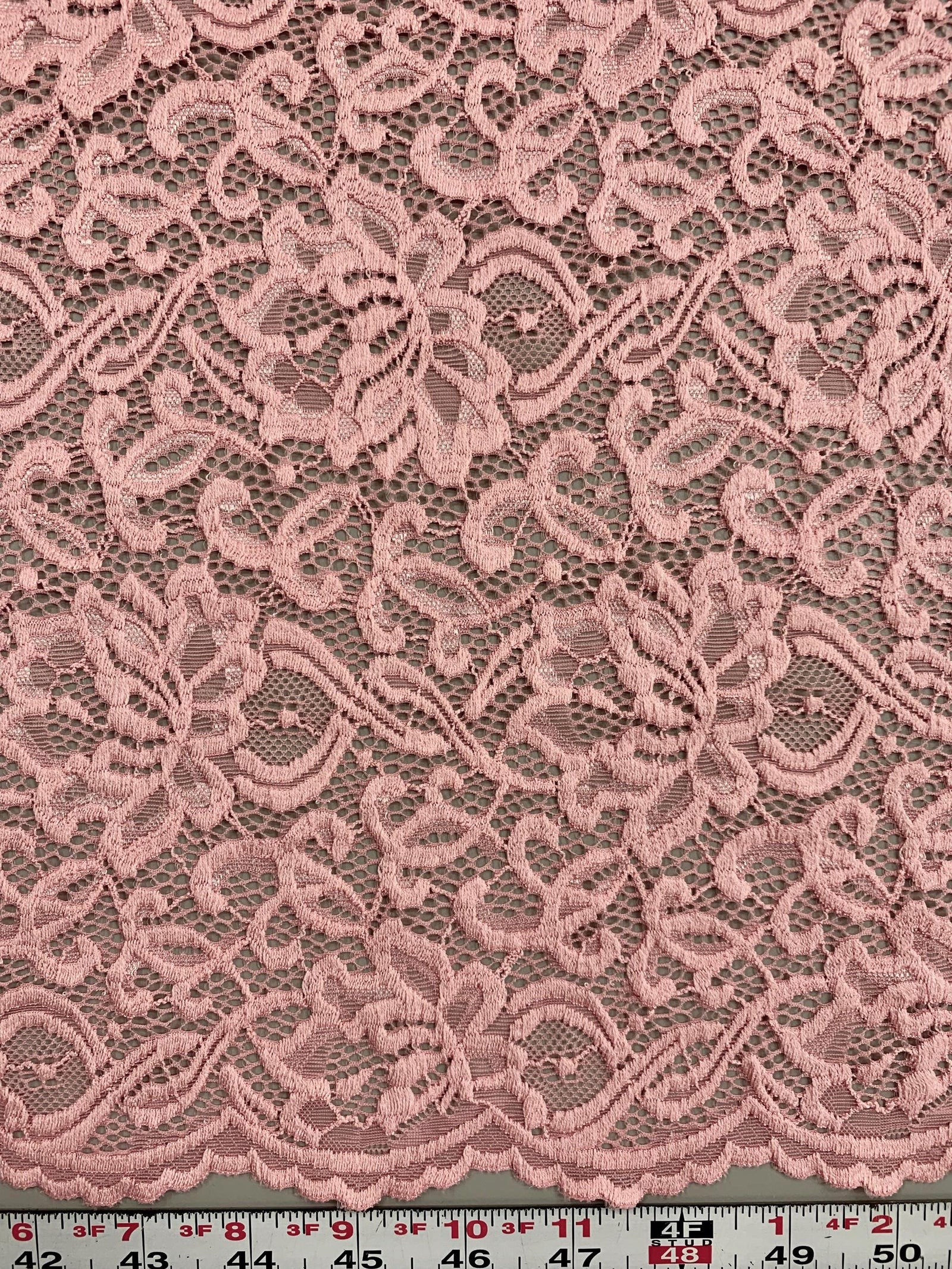 Elaine BLUSH PEACH Floral Scalloped Nylon Spandex Stretch Lace Light Weight Fabric for Clothes, Lingerie, Costumes, Decorations, Crafts