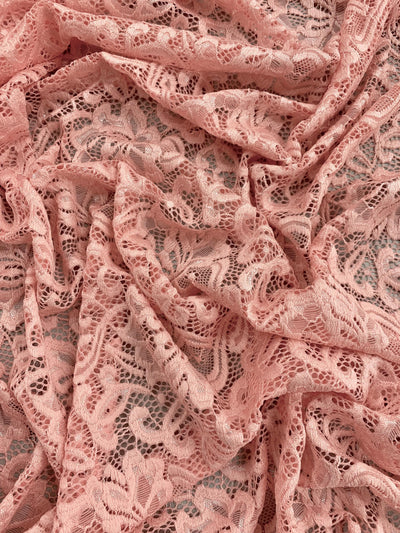 Elaine BLUSH PEACH Floral Scalloped Nylon Spandex Stretch Lace Light Weight Fabric for Clothes, Lingerie, Costumes, Decorations, Crafts