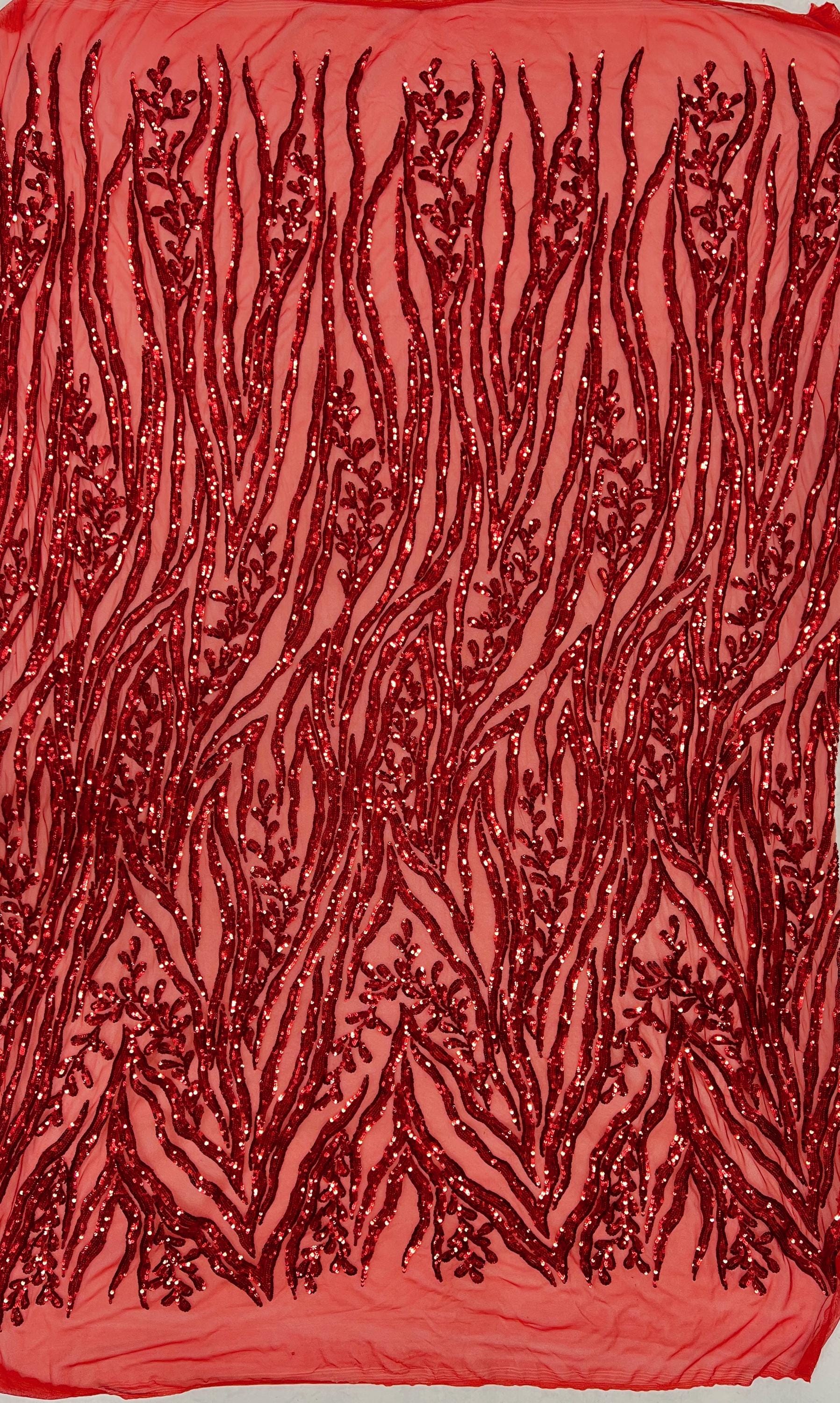 Willow RED Sequins on Stretch Mesh Lace Fabric by the Yard