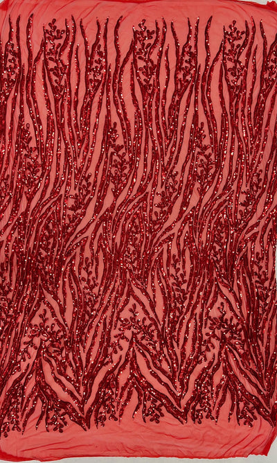 Willow RED Sequins on Stretch Mesh Lace Fabric by the Yard