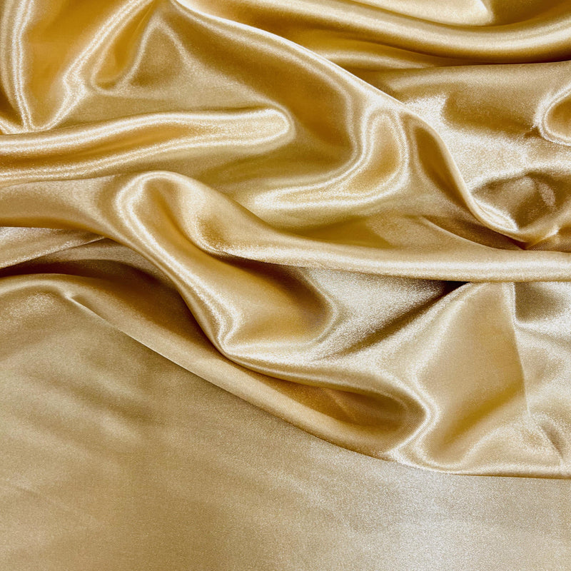 Mara GOLD Polyester Charmeuse Satin Fabric by the Yard for Bridal Dresses, Gowns, Clothes,  Lining, Party Decorations, Costumes, Crafts