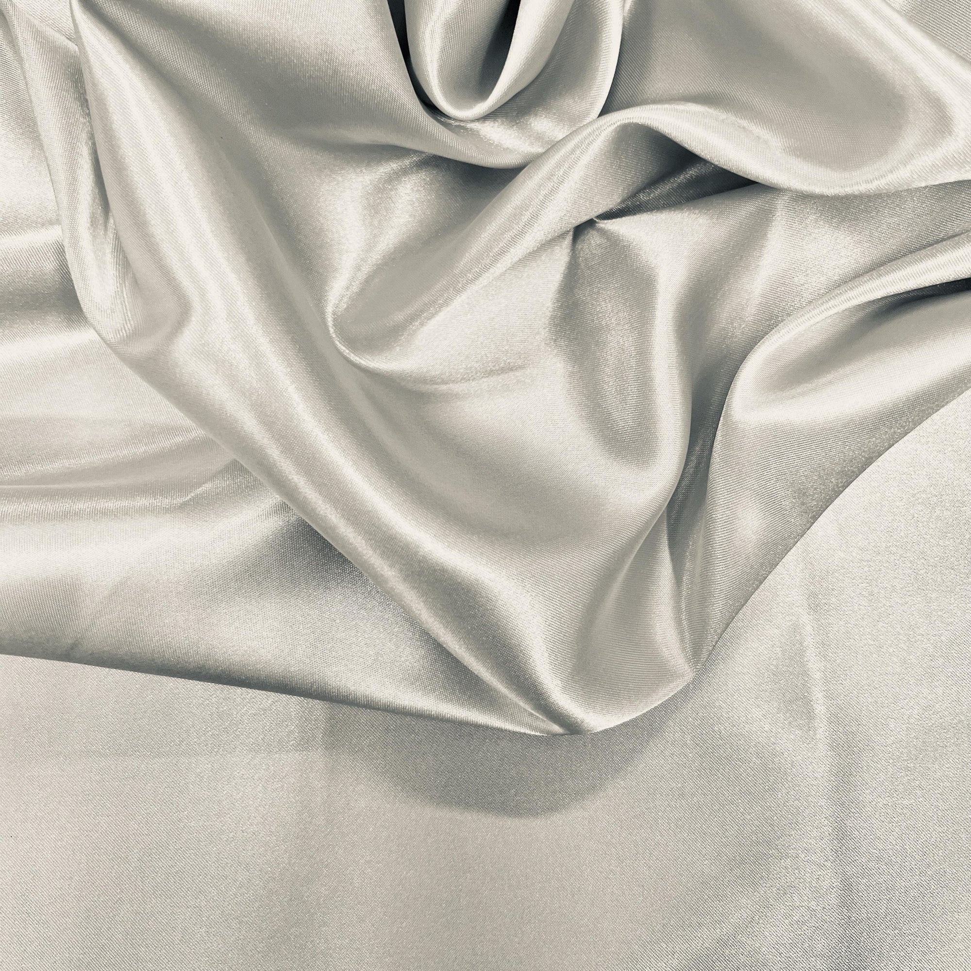 Mara SILVER Polyester Charmeuse Satin Fabric by the Yard for Bridal Dresses, Gowns, Clothes, Lining, Party Decor, Costumes, Crafts