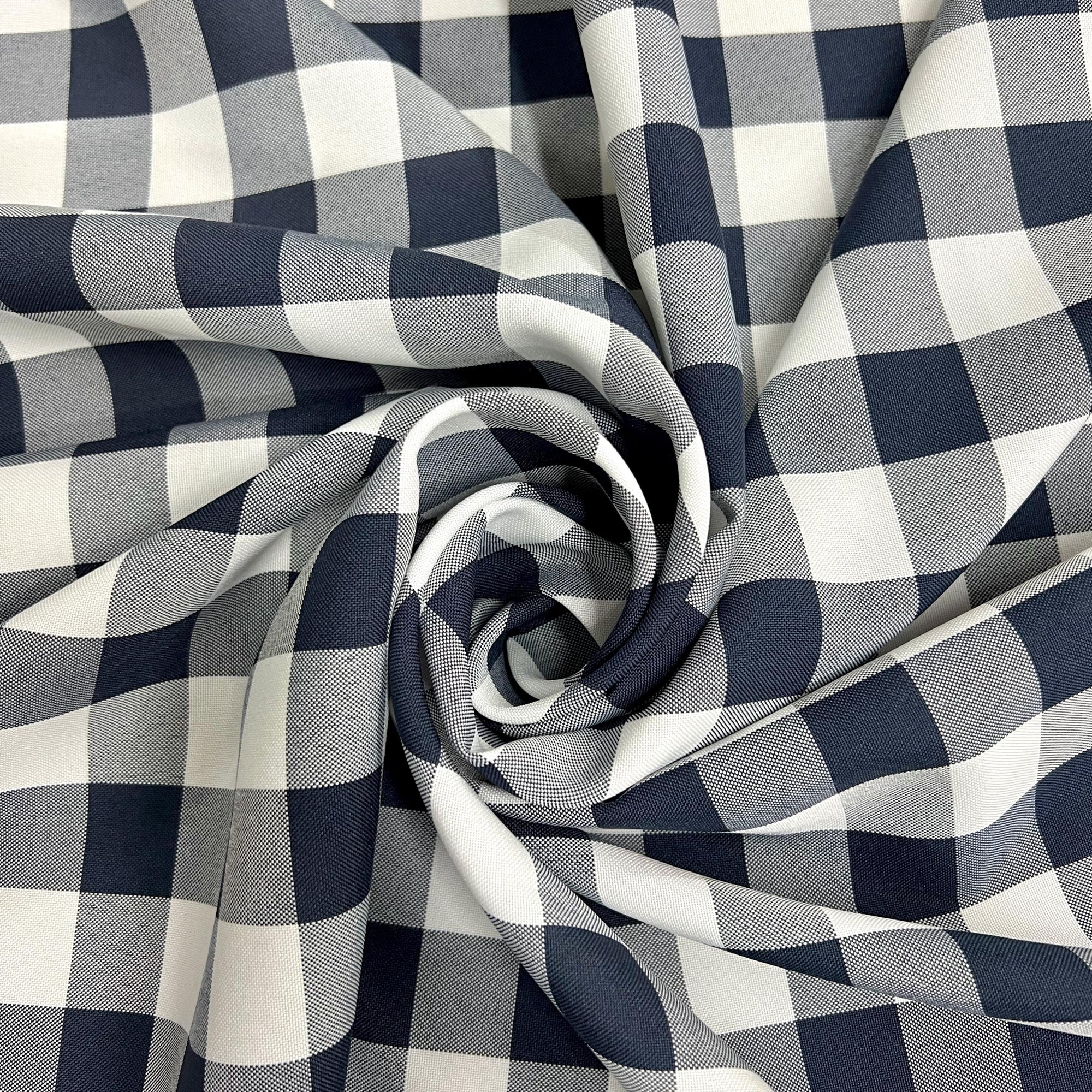 Camille NAVY 1" Big Checkered Gingham Pattern Poly Poplin Fabric by the Yard - 10049