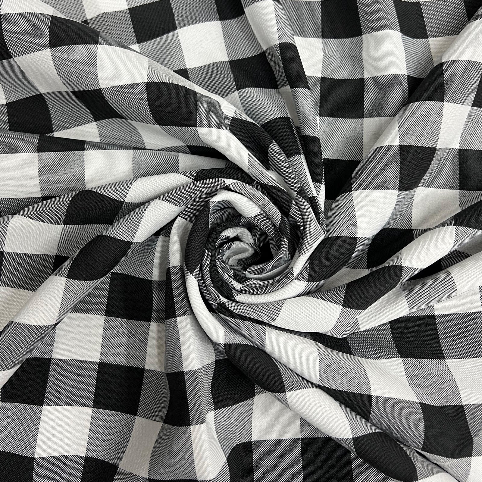 Camille BLACK 1" Big Checkered Gingham Pattern Poly Poplin Fabric by the Yard - 10049