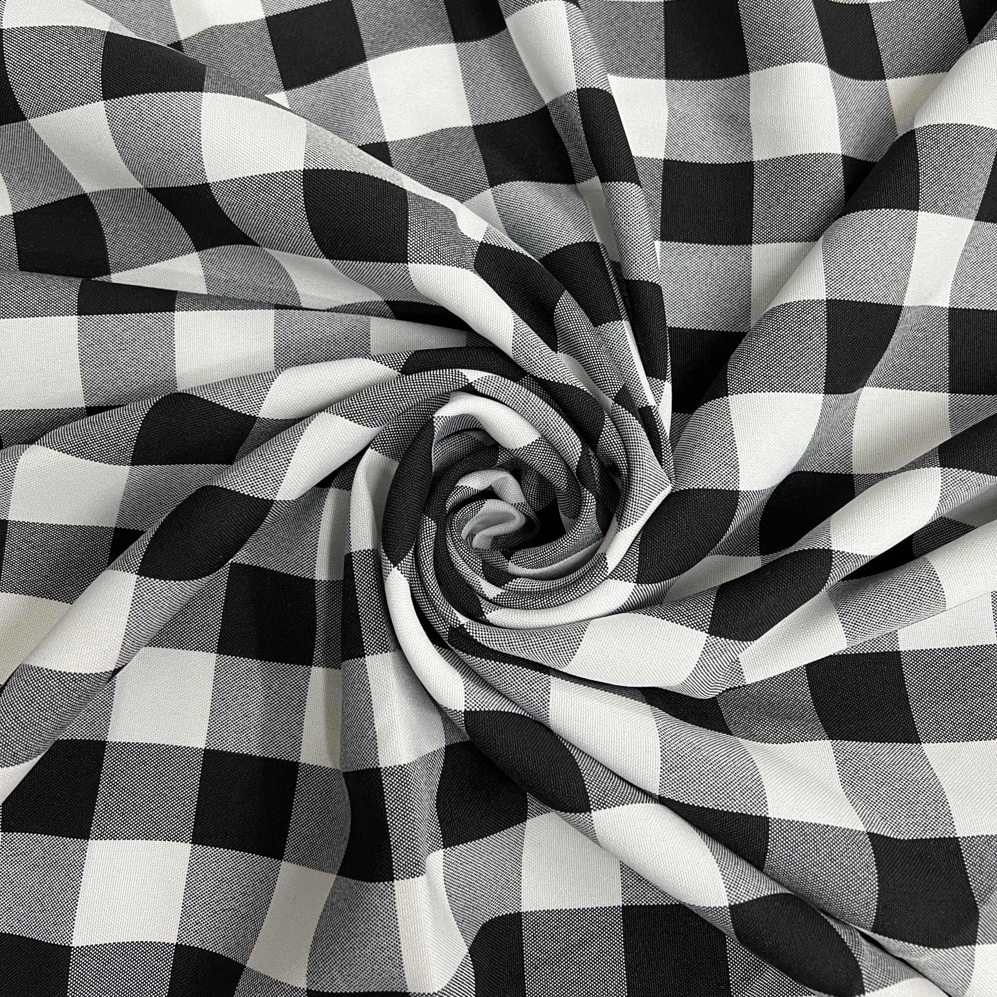 Camille BLACK 1" Big Checkered Gingham Pattern Poly Poplin Fabric by the Yard - 10049