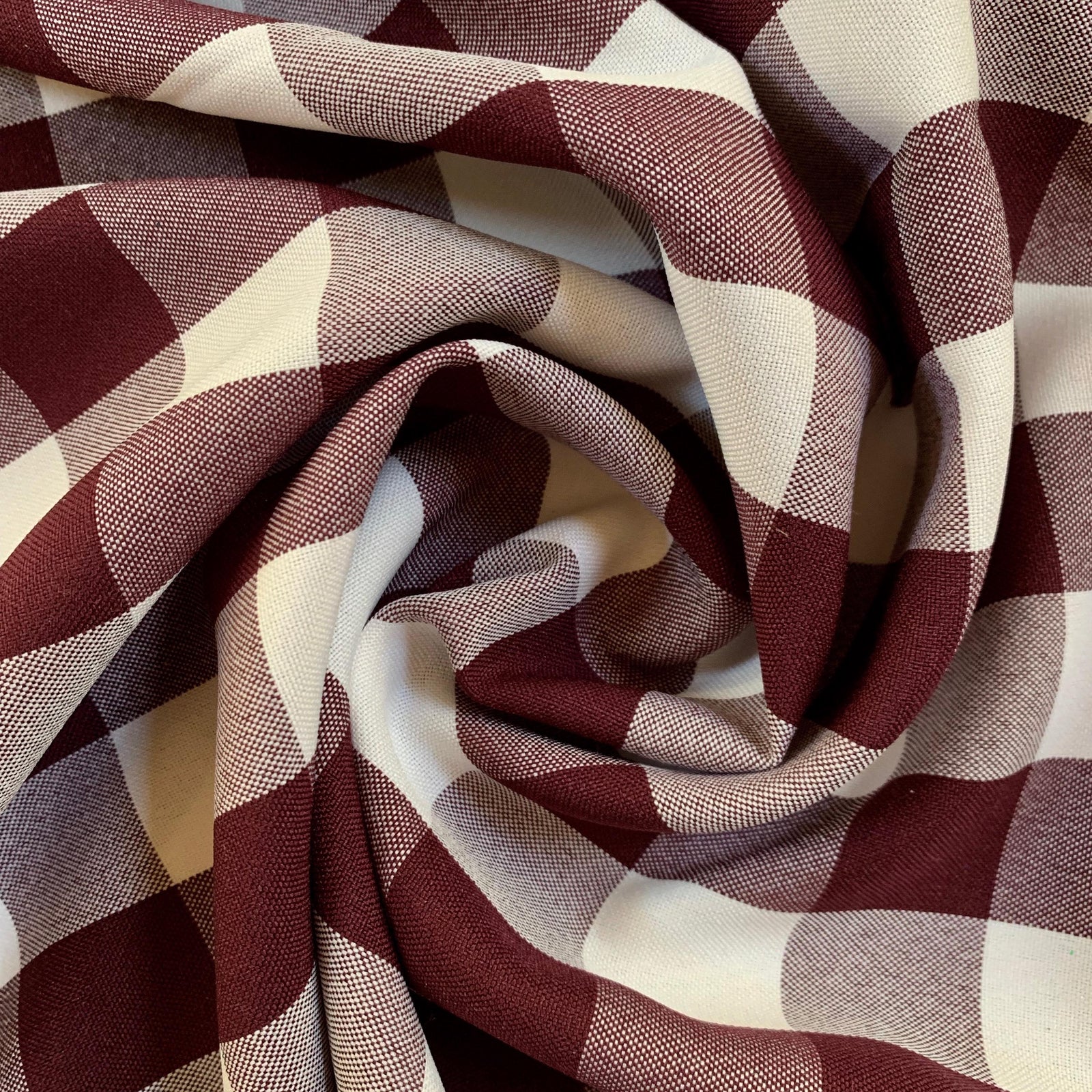 Camille BURGUNDY 1" Big Checkered Gingham Pattern Poly Poplin Fabric by the Yard - 10049