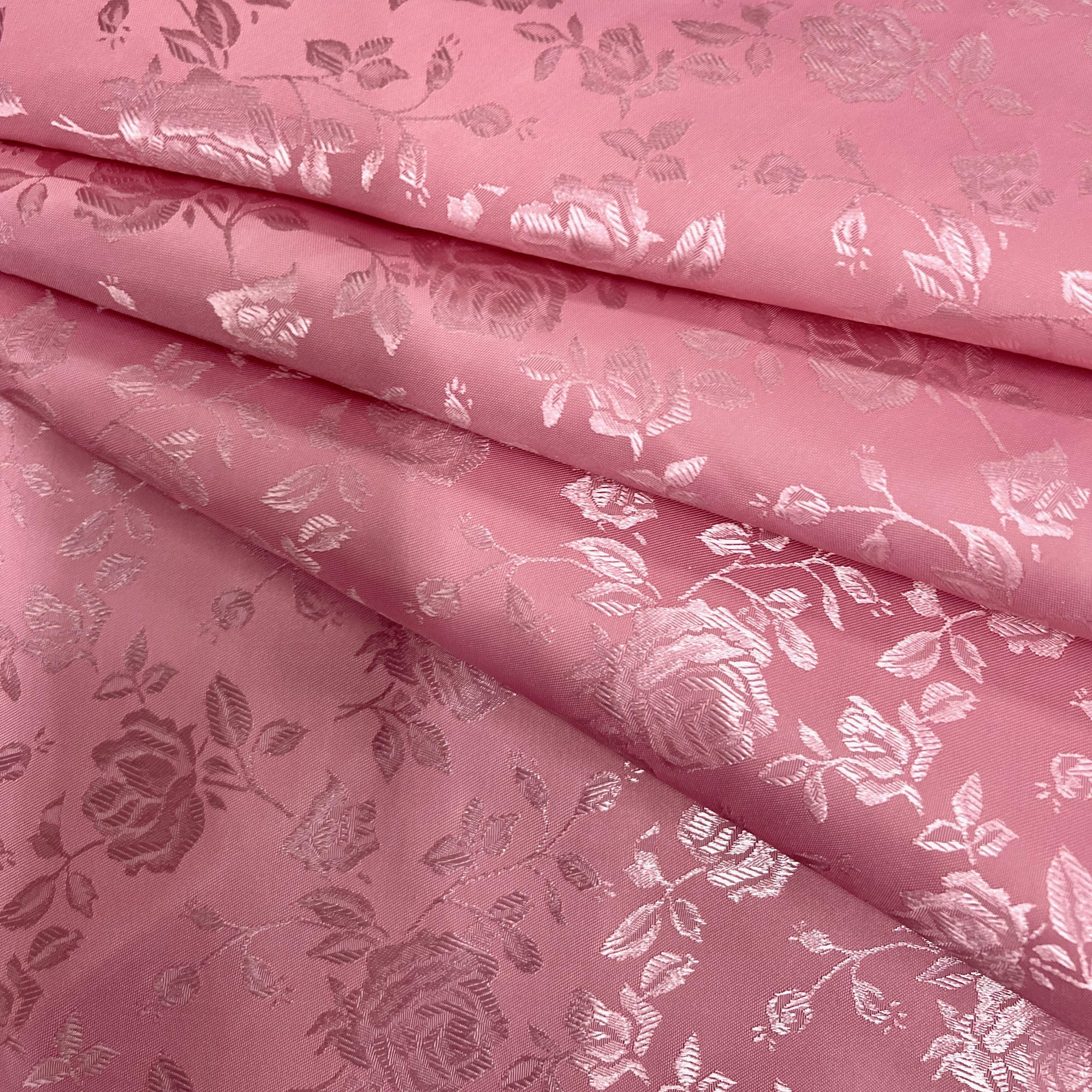 Kayla ROSE PINK Polyester Floral Jacquard Satin Fabric by the Yard for Clothes, Costumes, Home Decorations, Arts and Crafts