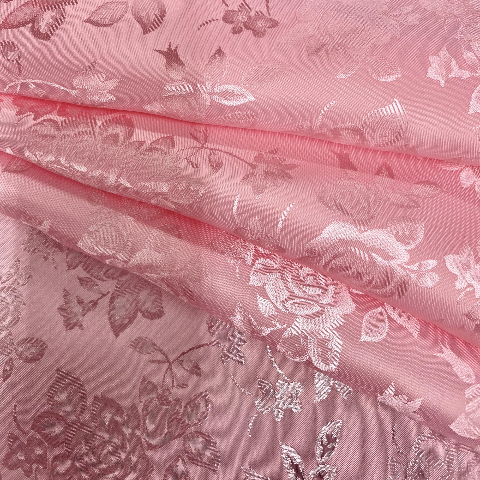 Kayla PINK Polyester Floral Jacquard Satin Fabric by the Yard for Clothes, Costumes, Home Decorations, Arts and Crafts