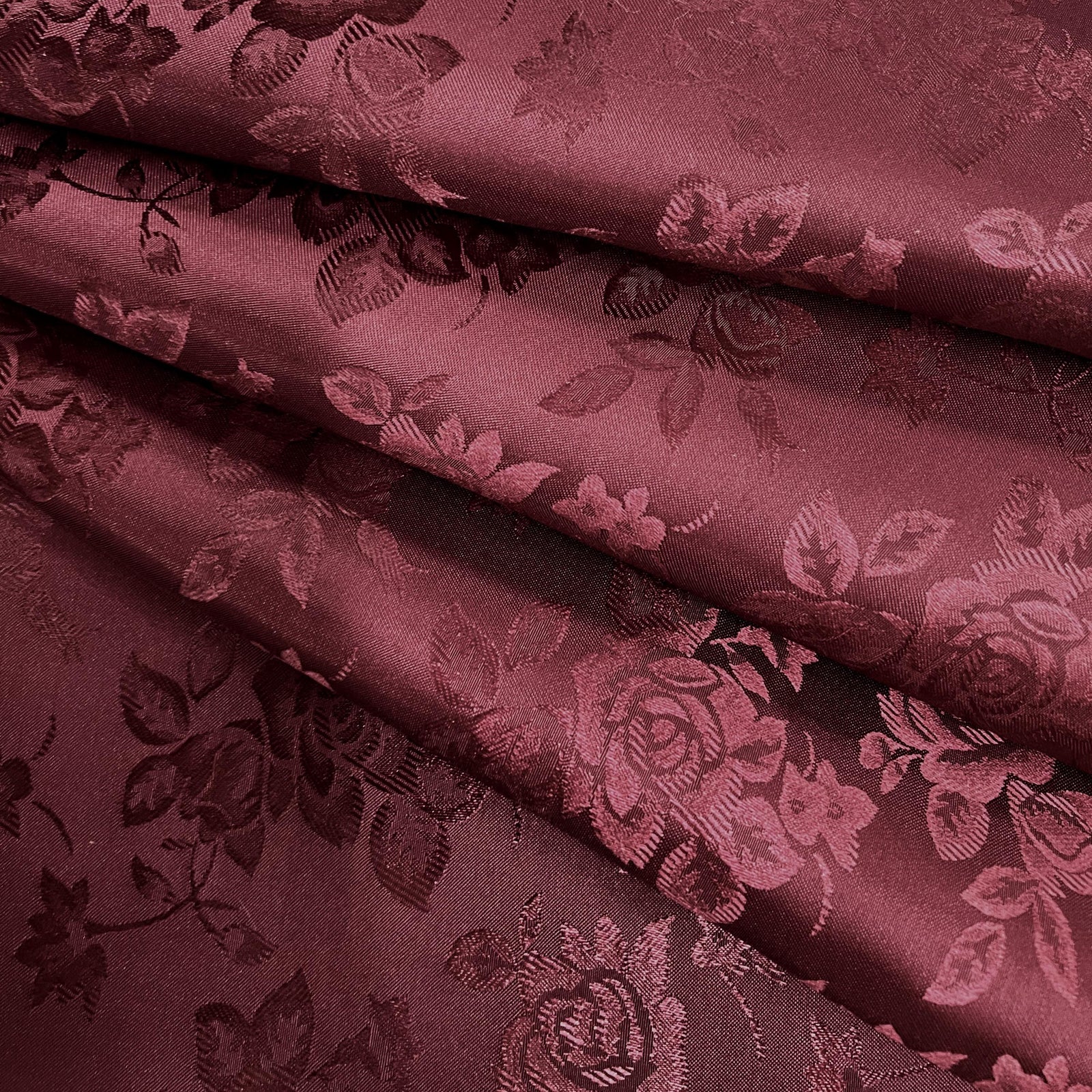 Kayla BURGUNDY Polyester Floral Jacquard Satin Fabric by the Yard for Clothes, Costumes, Home Decorations, Arts and Crafts