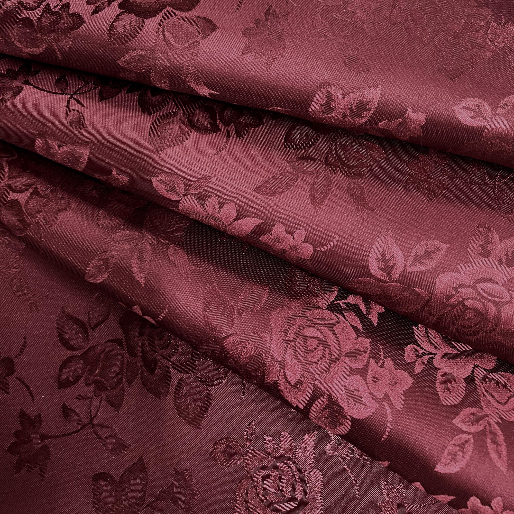Kayla BURGUNDY Polyester Floral Jacquard Satin Fabric by the Yard for Clothes, Costumes, Home Decorations, Arts and Crafts