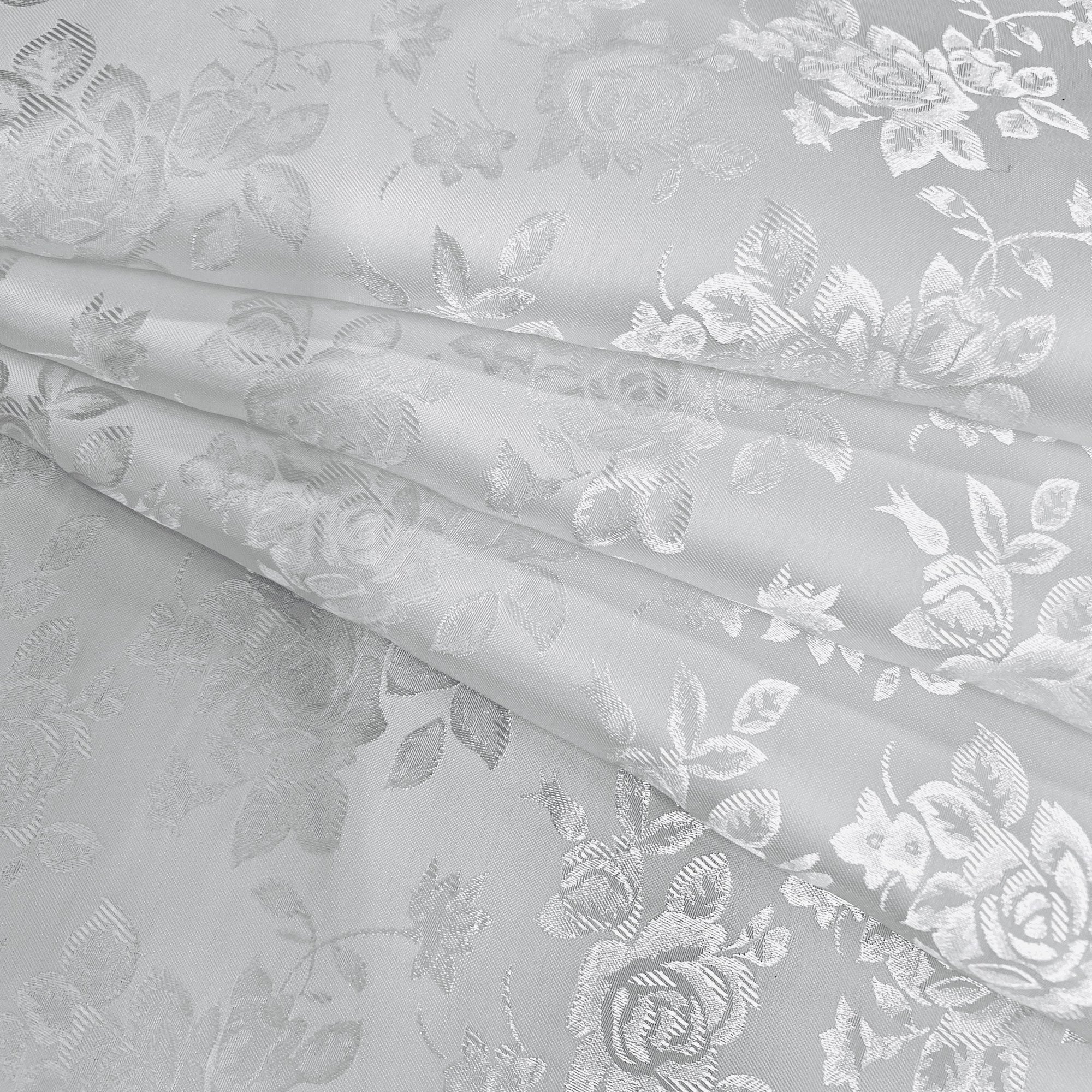 Kayla WHITE Polyester Floral Jacquard Satin Fabric by the Yard for Clothes, Costumes, Home Decorations, Arts and Crafts