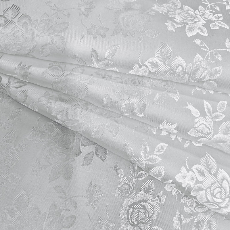 Kayla WHITE Polyester Floral Jacquard Satin Fabric by the Yard for Clothes, Costumes, Home Decorations, Arts and Crafts