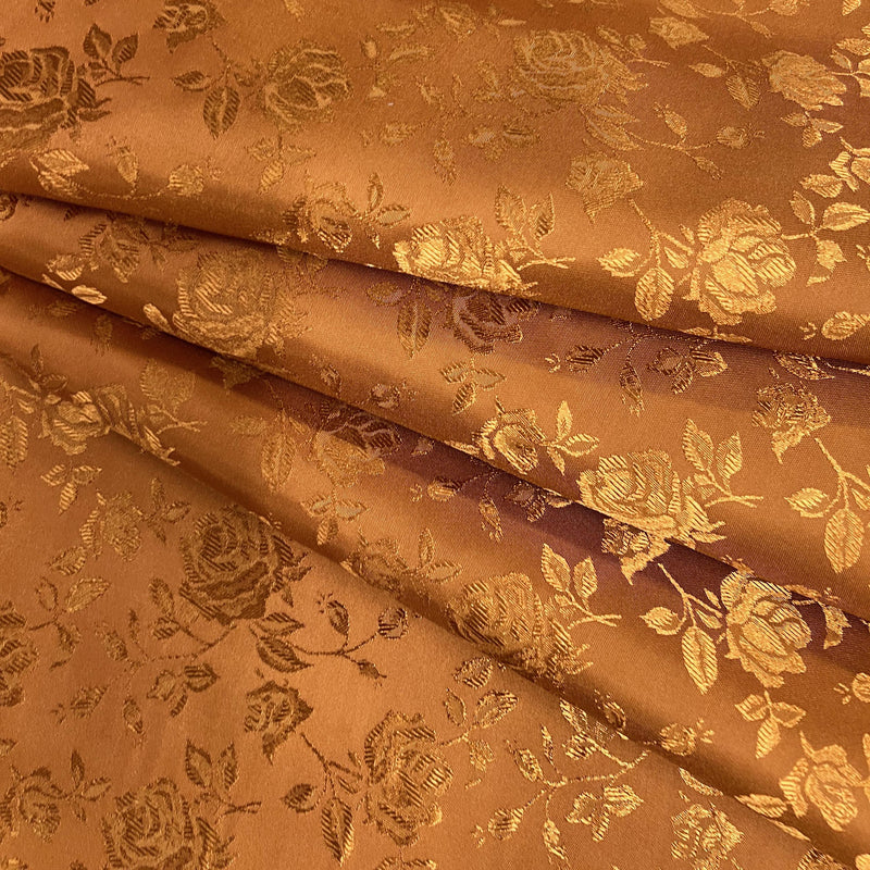 Kayla RUST Polyester Floral Jacquard Satin Fabric by the Yard for Clothes, Costumes, Home Decorations, Arts and Crafts