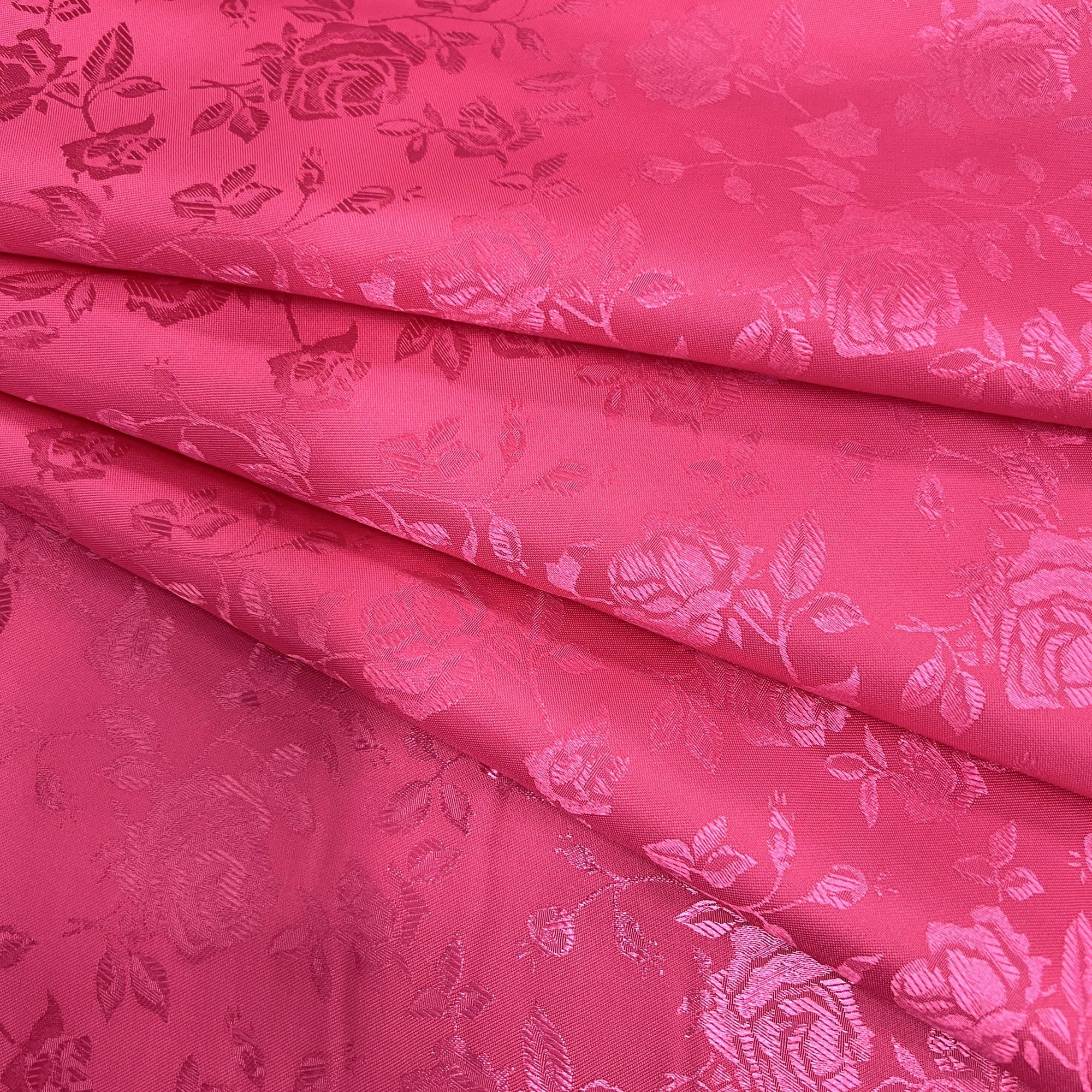 Kayla HOT PINK Polyester Floral Jacquard Satin Fabric by the Yard for Clothes, Costumes, Home Decorations, Arts and Crafts