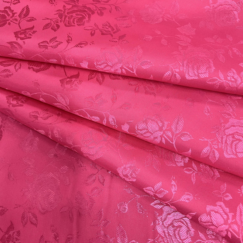 Kayla HOT PINK Polyester Floral Jacquard Satin Fabric by the Yard for Clothes, Costumes, Home Decorations, Arts and Crafts