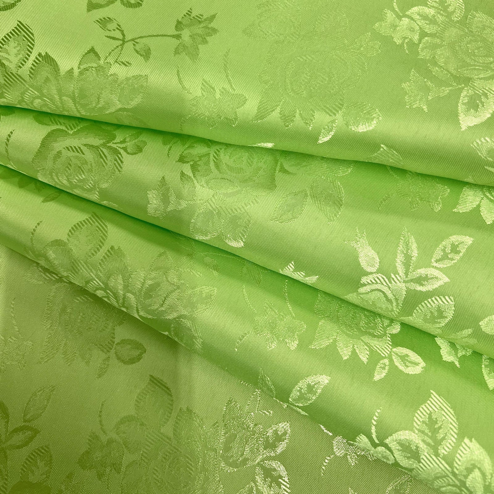 Kayla LIME GREEN Polyester Floral Jacquard Satin Fabric by the Yard for Clothes, Costumes, Home Decorations, Arts and Crafts
