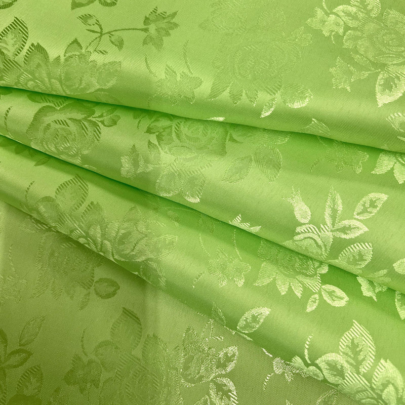 Kayla LIME GREEN Polyester Floral Jacquard Satin Fabric by the Yard for Clothes, Costumes, Home Decorations, Arts and Crafts